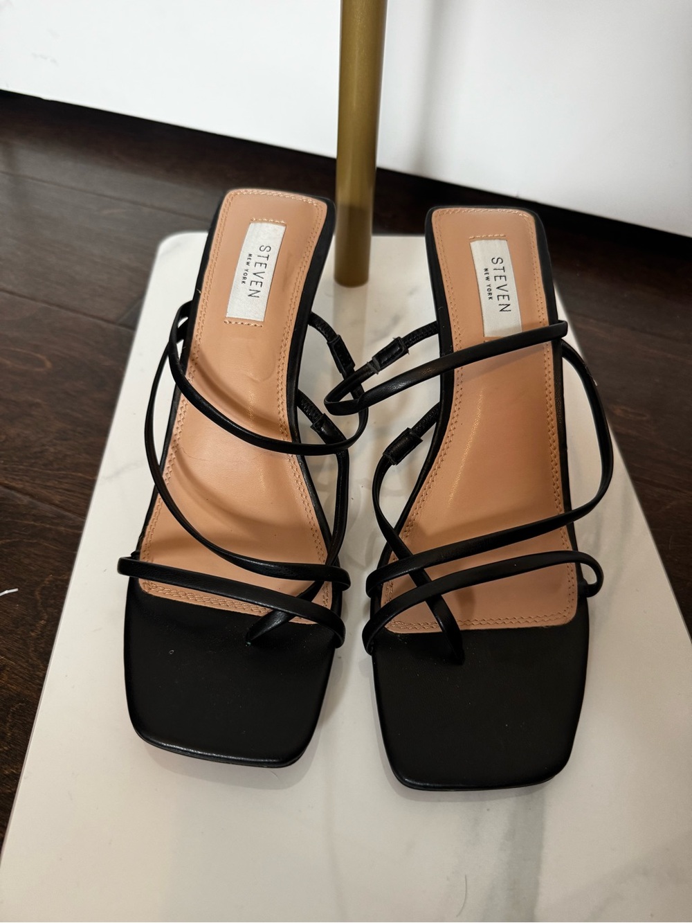 STEVEN by Steve Madden Black Strappy Square-Toe Heeled Sandals NWOB